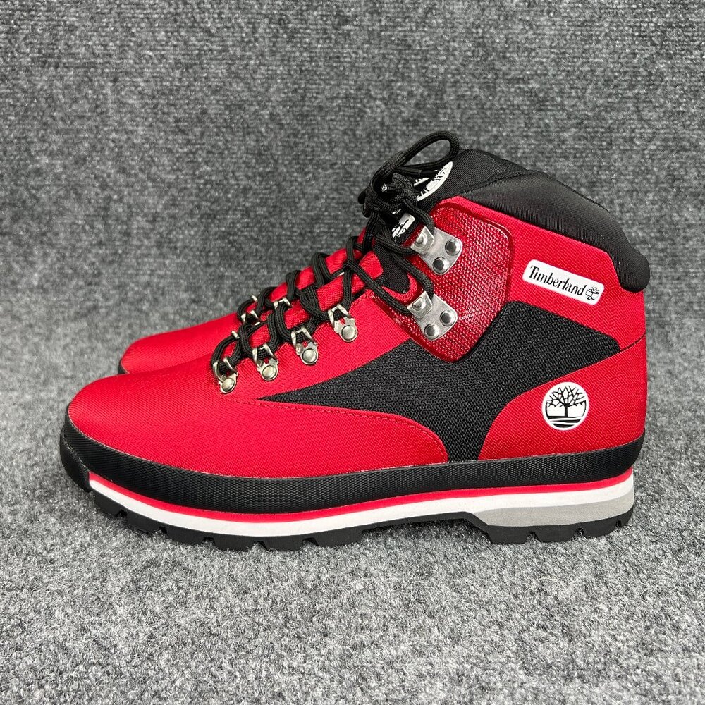 Timberland Euro Hiker Jacquard Boots Men's 9 Red Black Mid Lace Outdoor Hiking - Picture 4 of 12